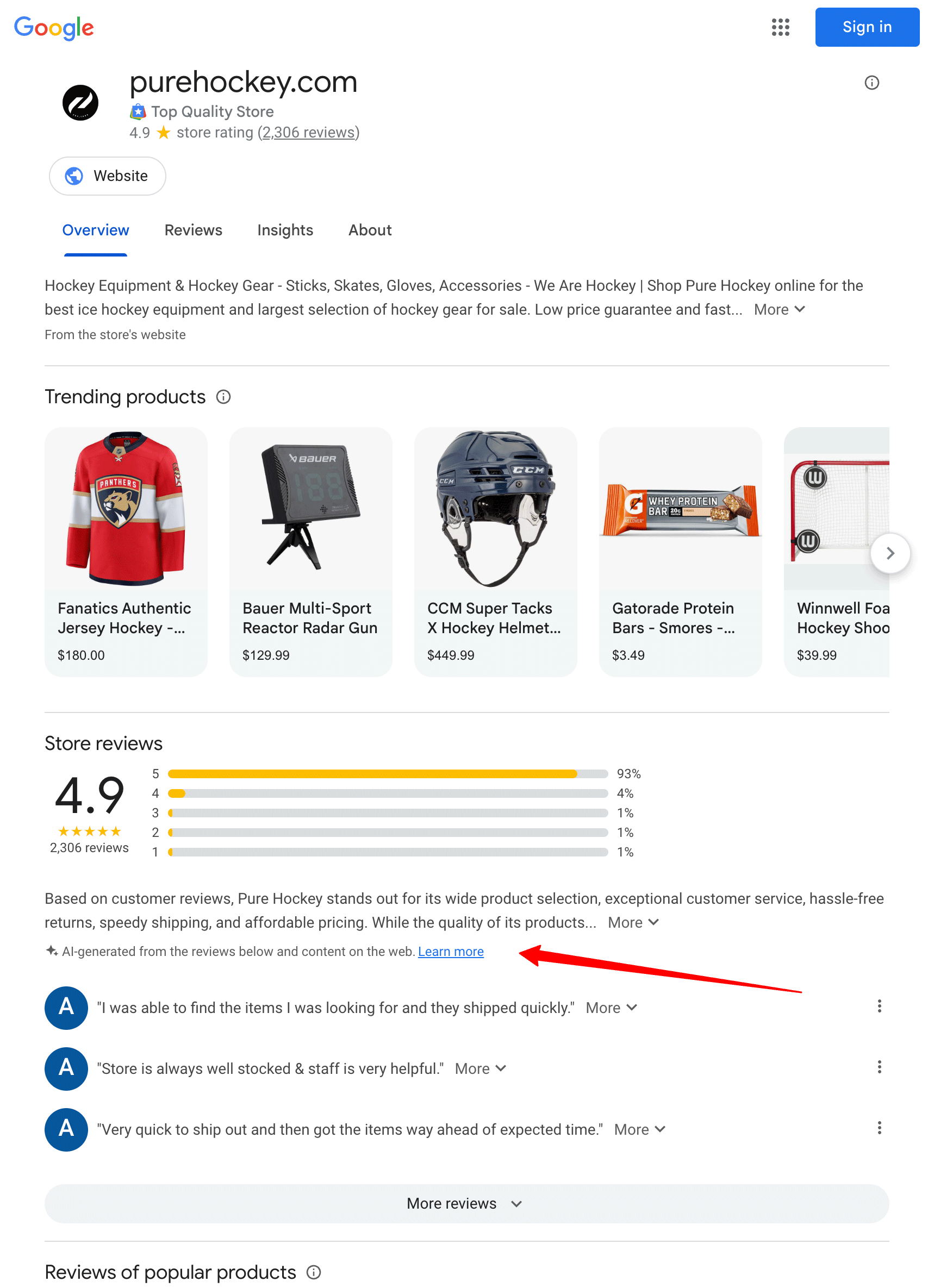 Résumé de la page de la page du magasin Google Top Quality Résumé