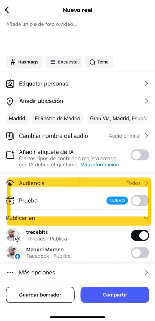 Reos de test Instagram