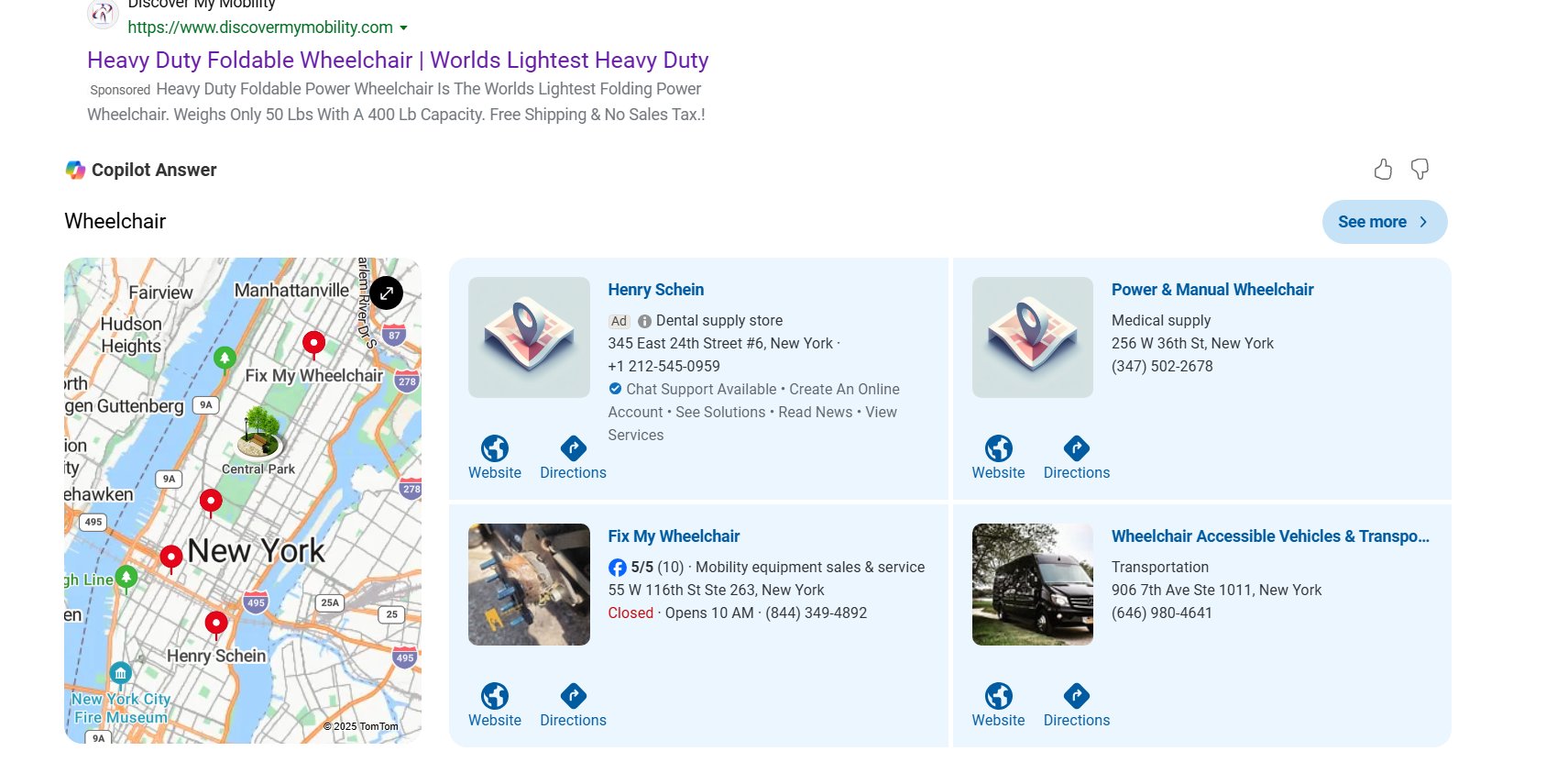 Bing Résultats locaux Réponse copilote