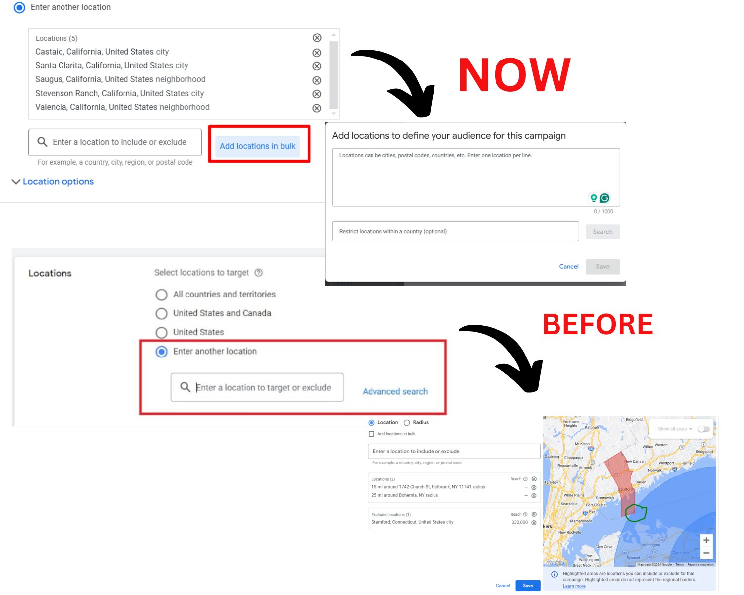 Les annonces Google ajoutent l'emplacement en vrac