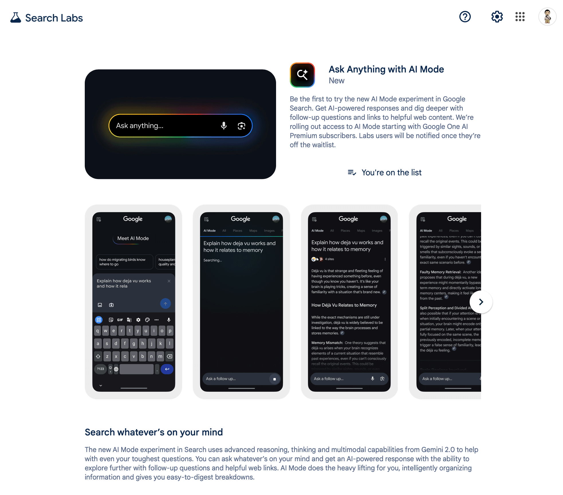 Mode google AI sur la liste