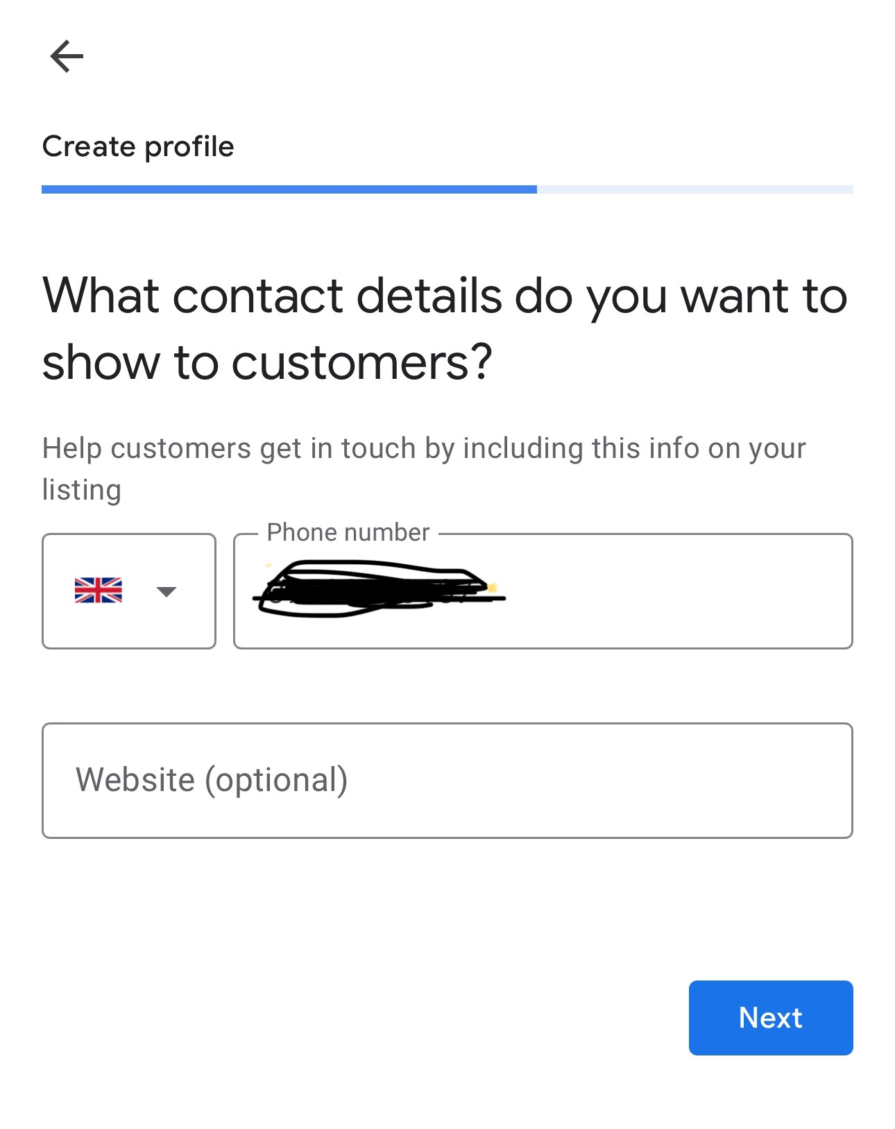 Profil de l'entreprise Google Next Contact Broken Mobile