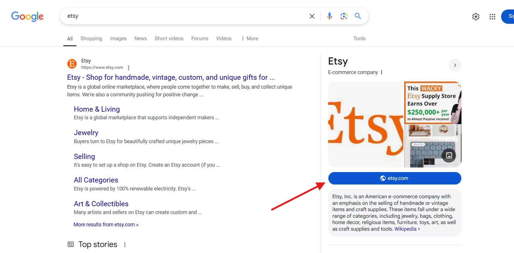 Bouton bleu du panneau de connaissances Google