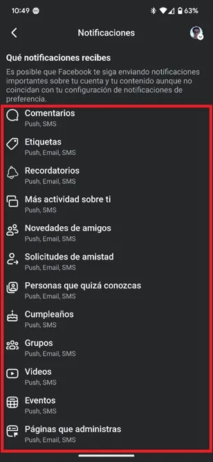 Liste des notifications