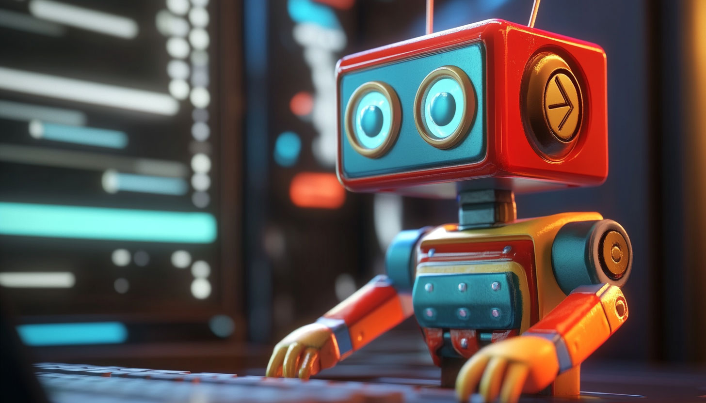 Google robot regardant l'écran de l'ordinateur