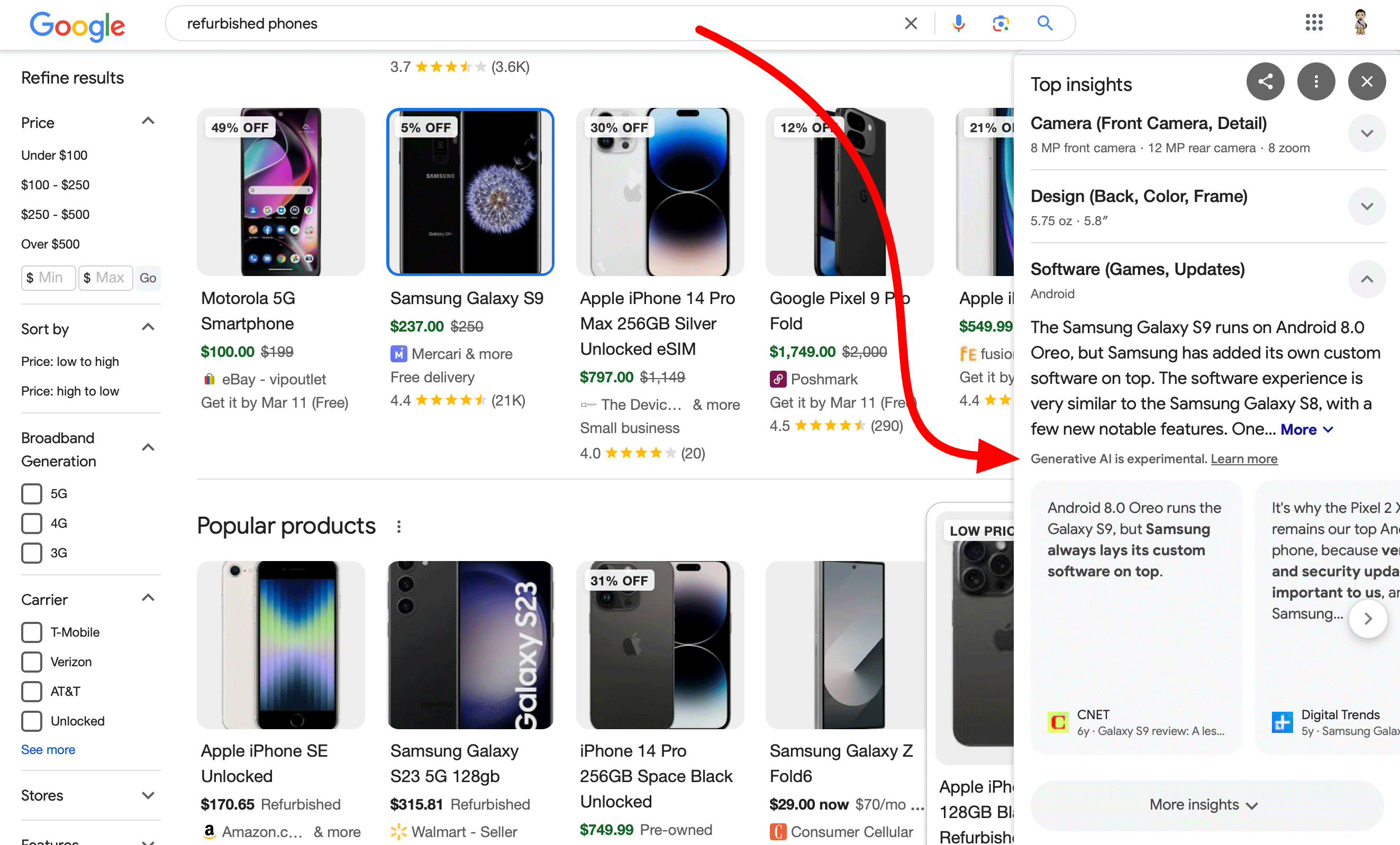 Produits Google Top Insights Génératifs AI