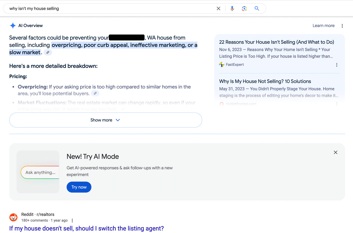 Recherche Google Essayez la bannière du mode AI