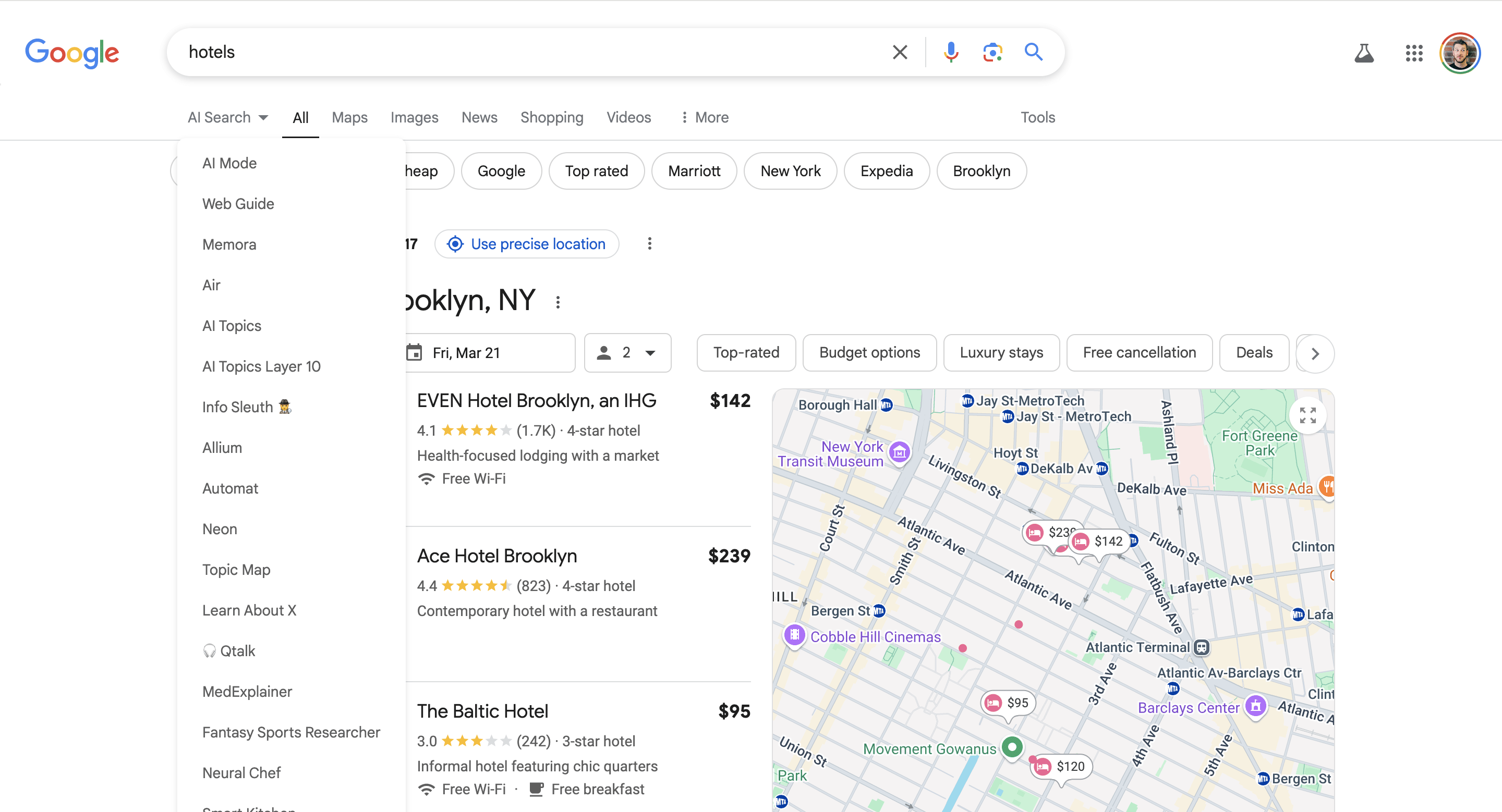 Google AI Search Modes Fonctionne la liste déroulante