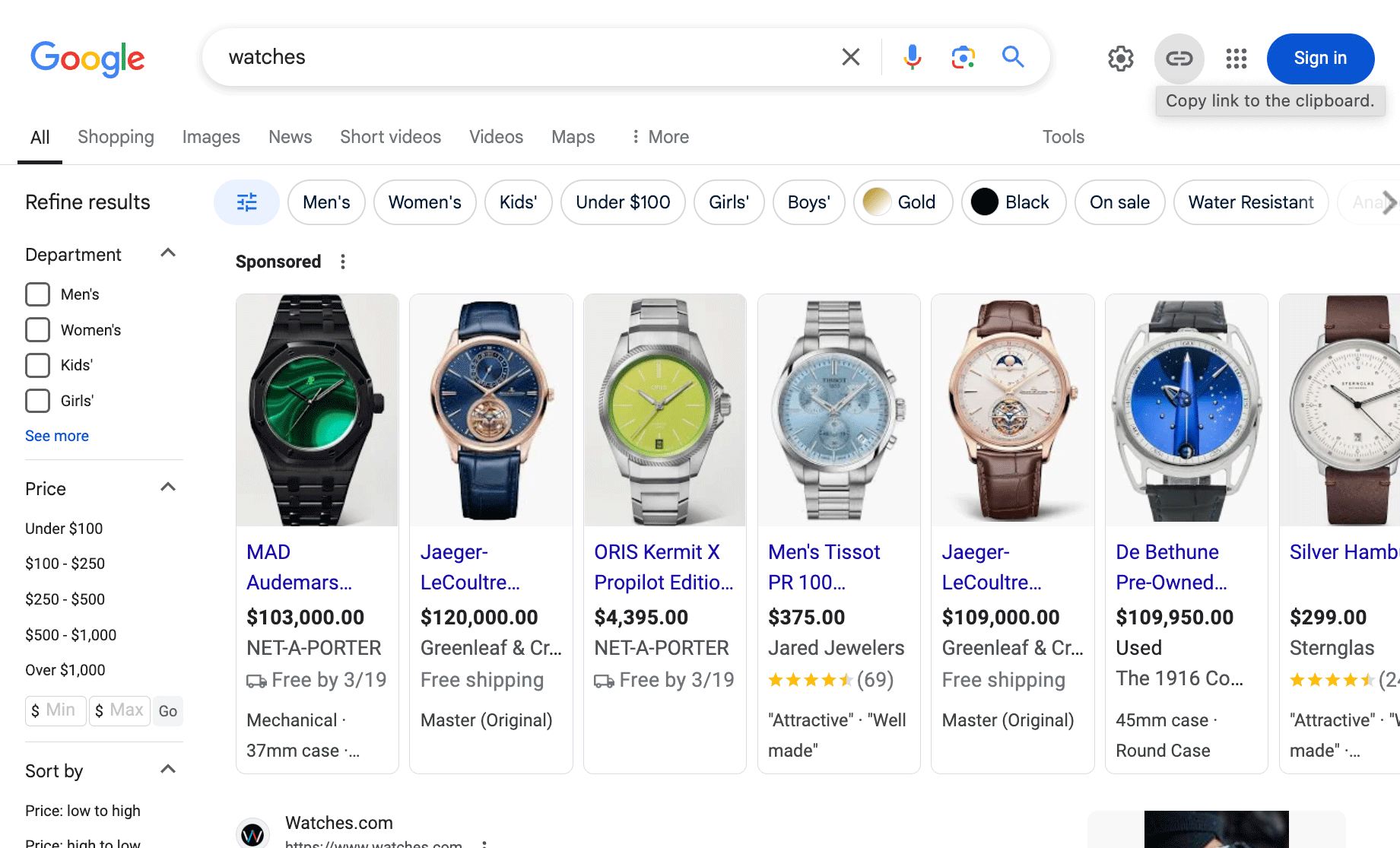 Google Copy Lien vers le lien de presse-papiers Icône Recherche Paramètres de recherche Google Test de recherche Google