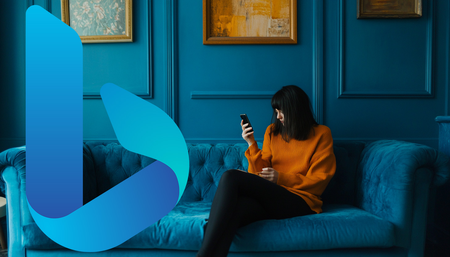 Woman Phone Sofa Bing Logo