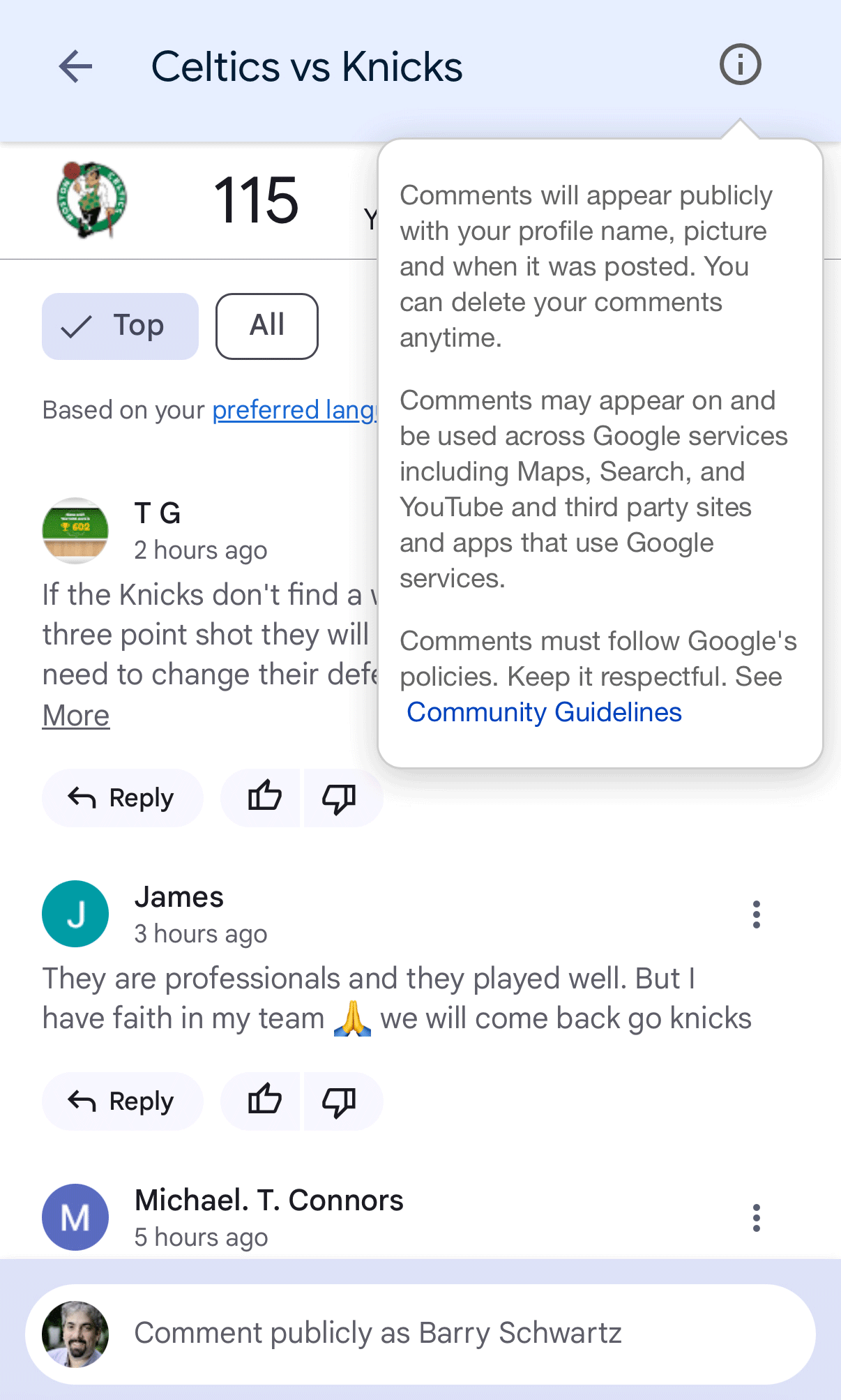 Discussions de recherche Google Beta Commentaires Label