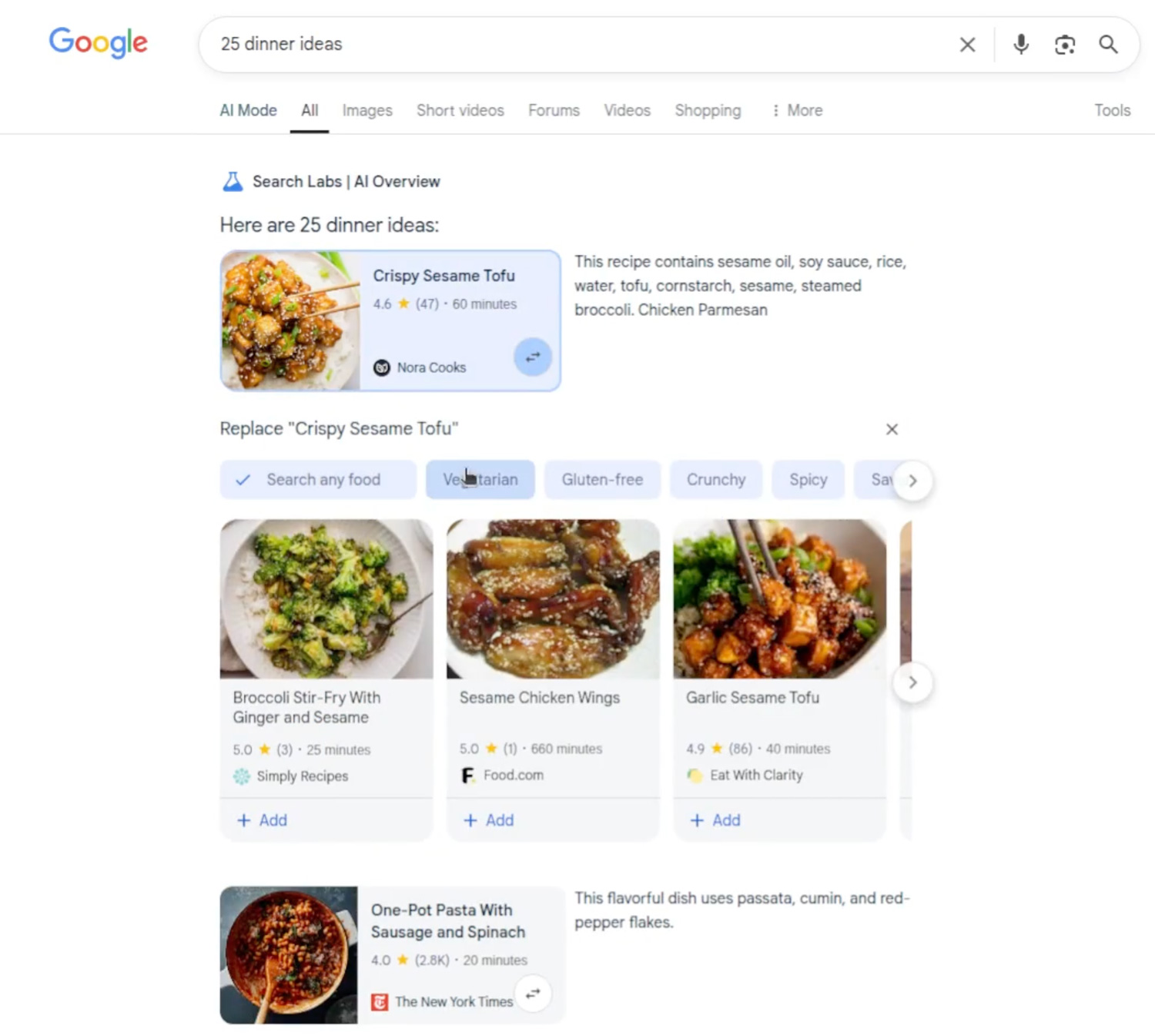 Recette de vue d'ensemble Google AI