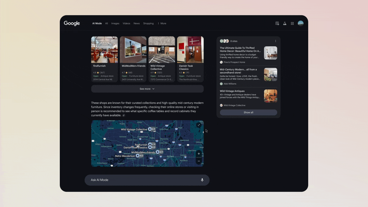 Google Ai Mode Products place les cartes