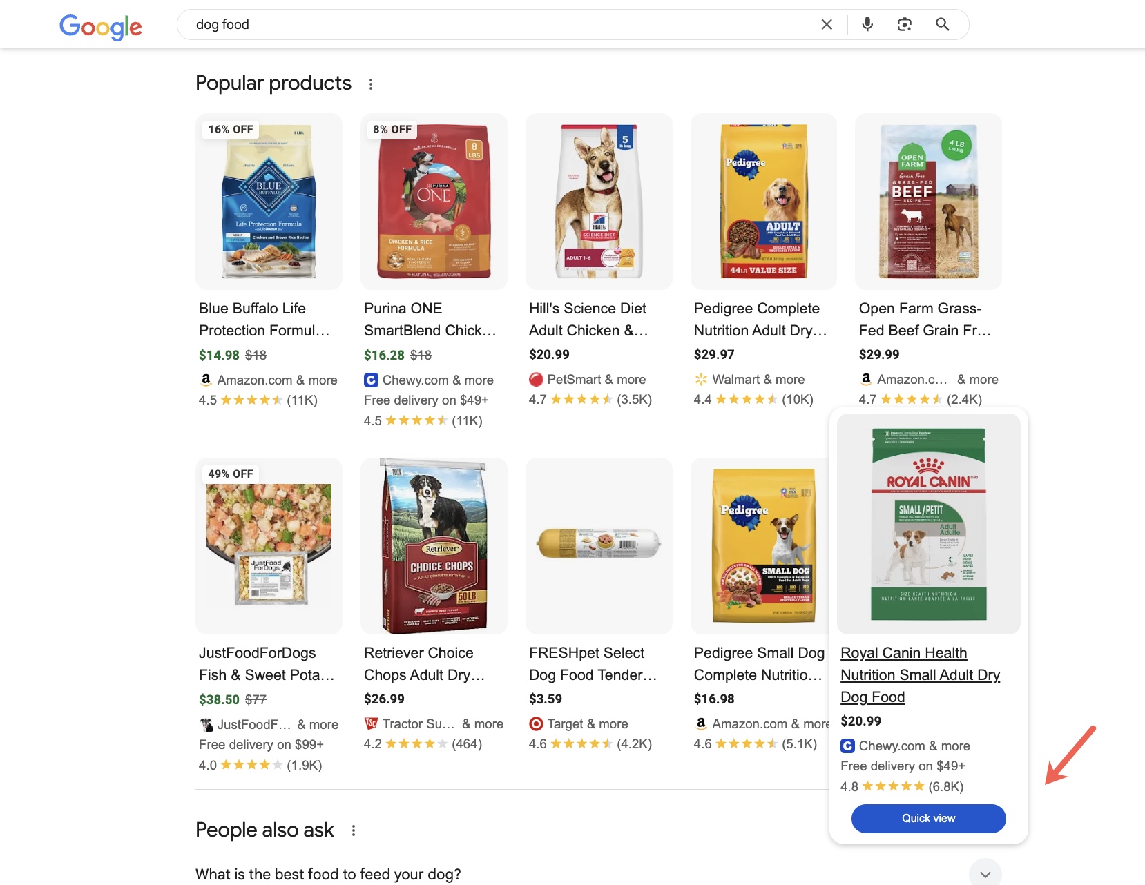 Produits de recherche Google View rapide