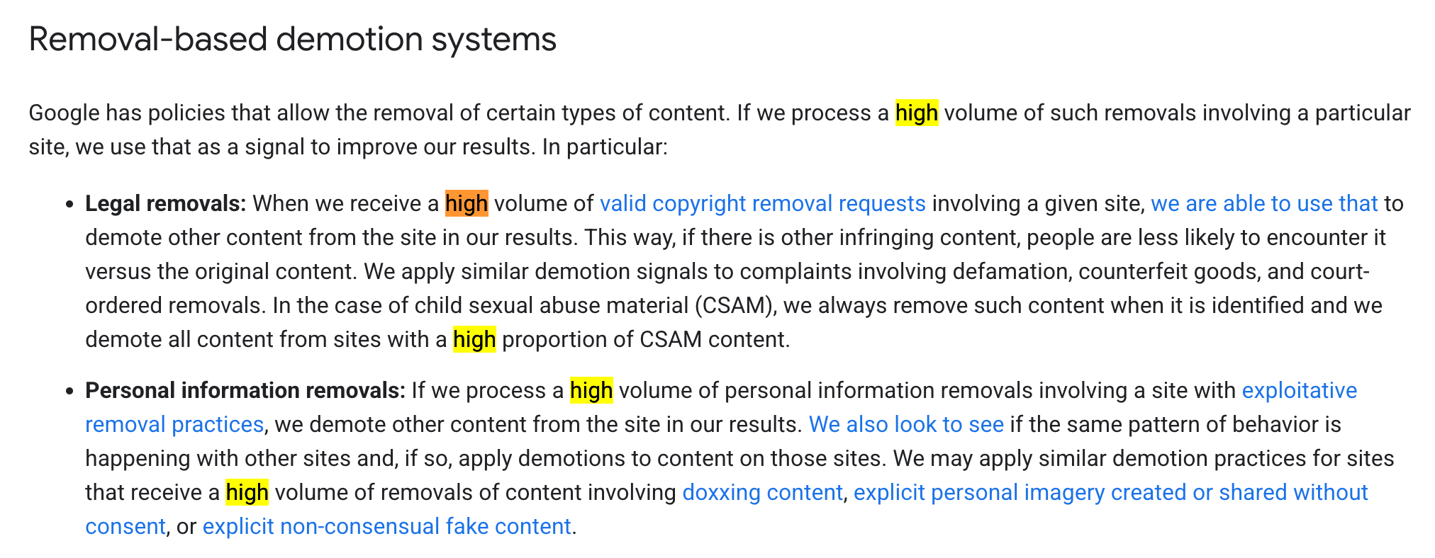 Old Google Reboval Demotion System