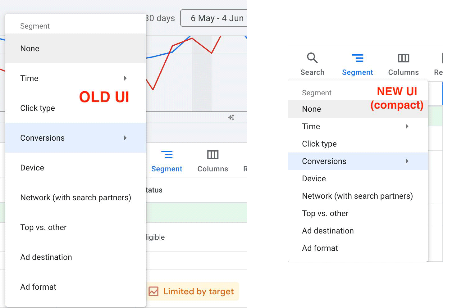Google Ads Compate NAV UI