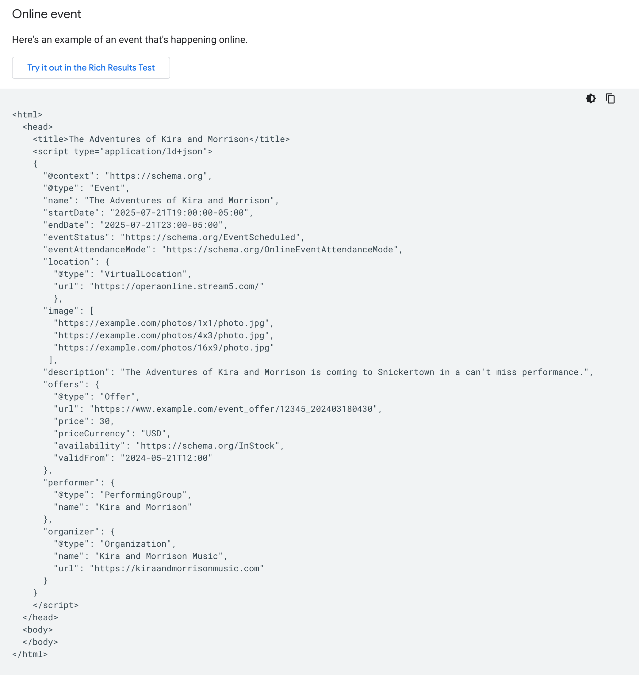 Événement en ligne google