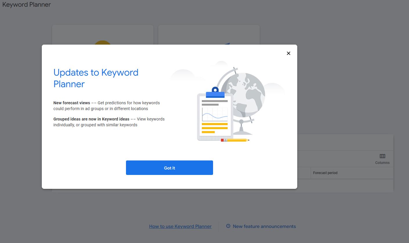 Google Keyword Planner prévoit des idées groupées