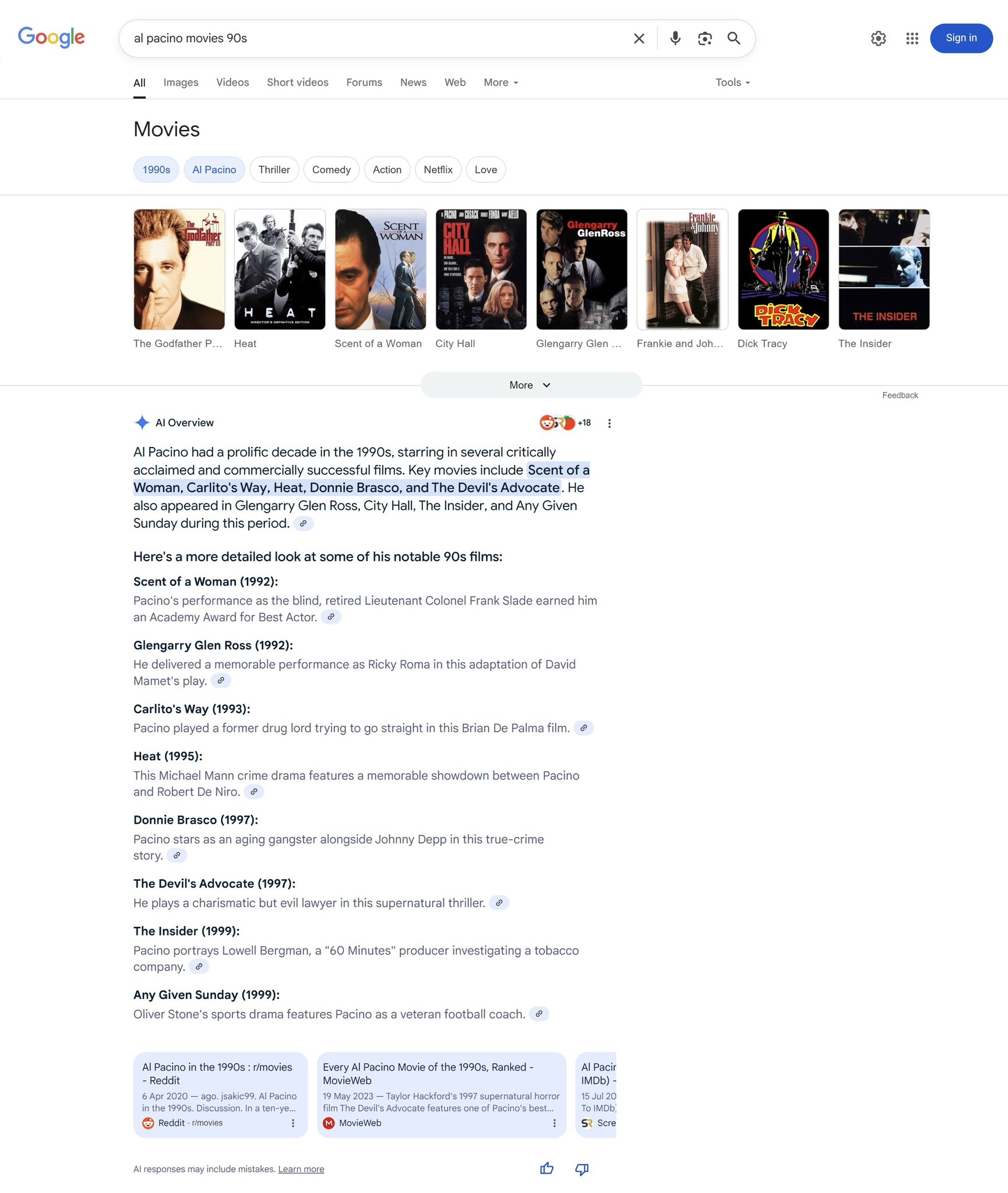 Google AI Présentation des films
