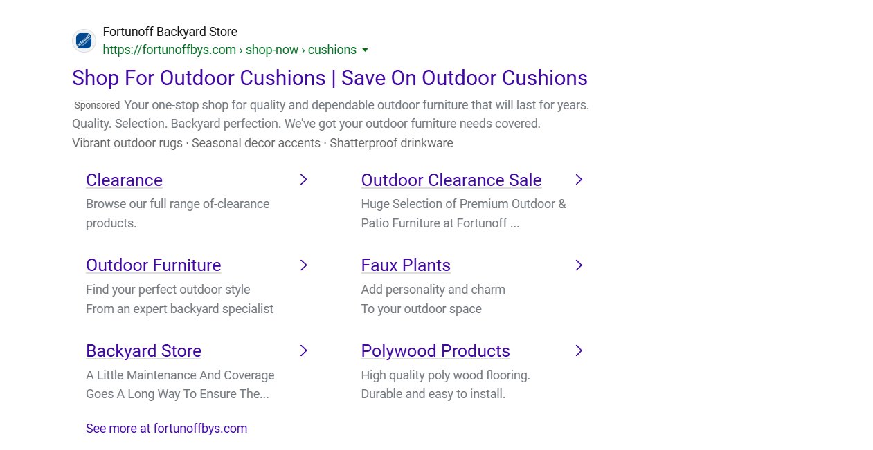 Bing SiteLinks souligne