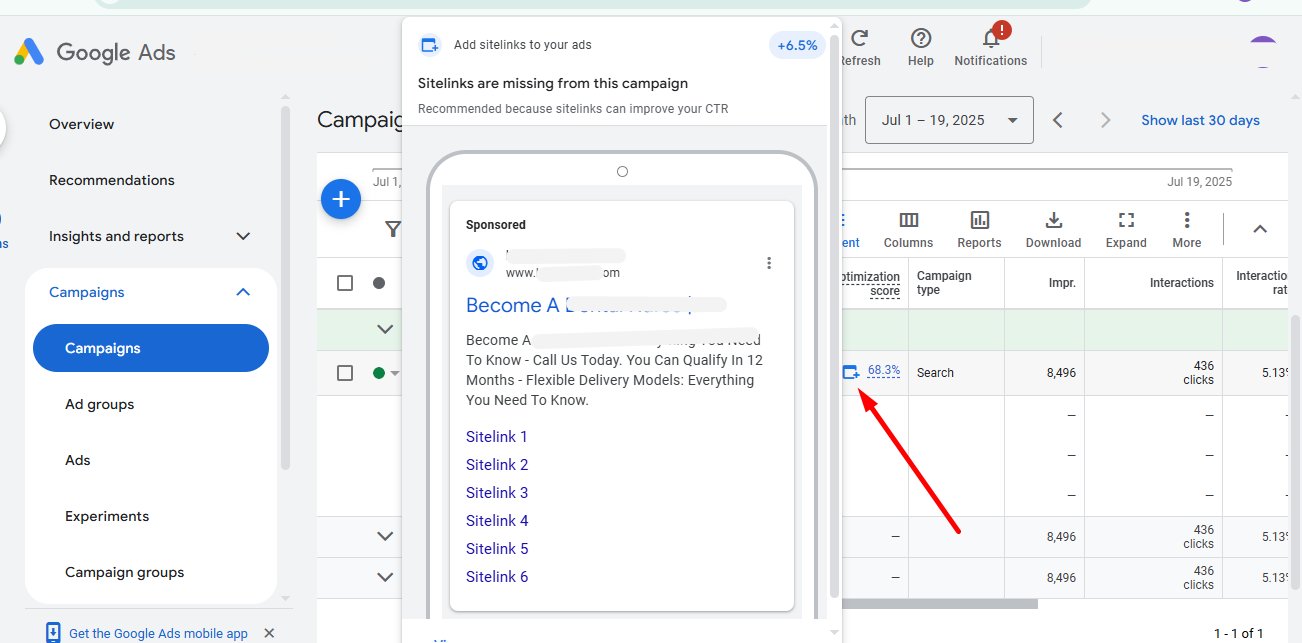 Conseils de colonne de score d'optimisation Google ADS