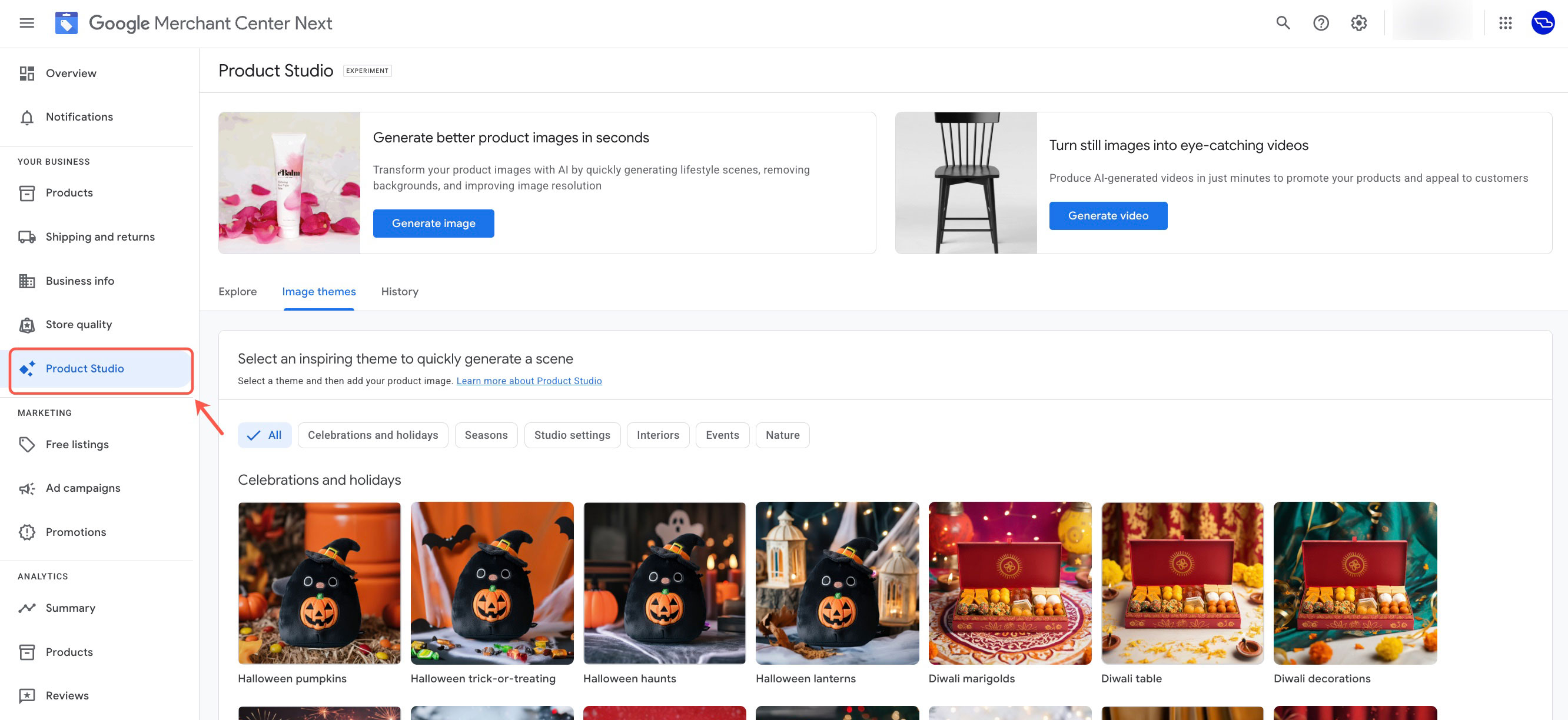 Onglet Google Merchant Center Product Studio
