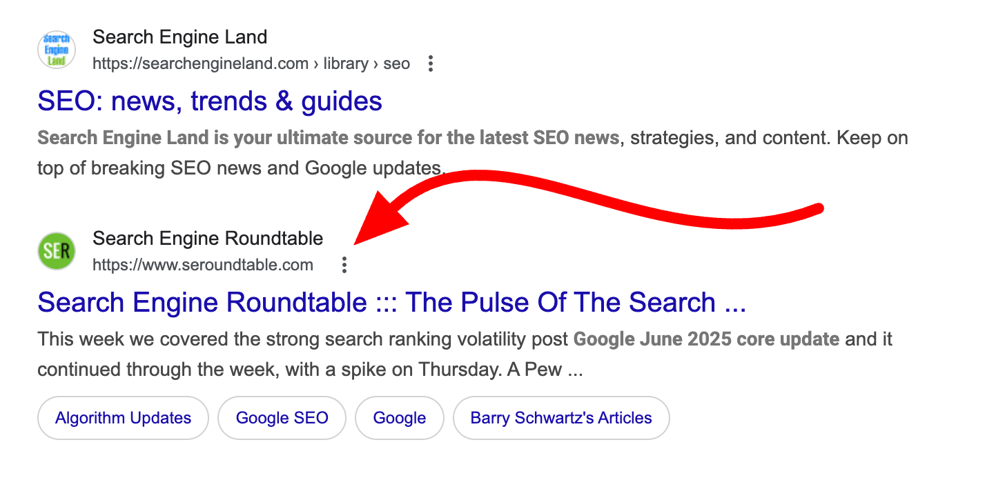 Google à propos de ce site trois points