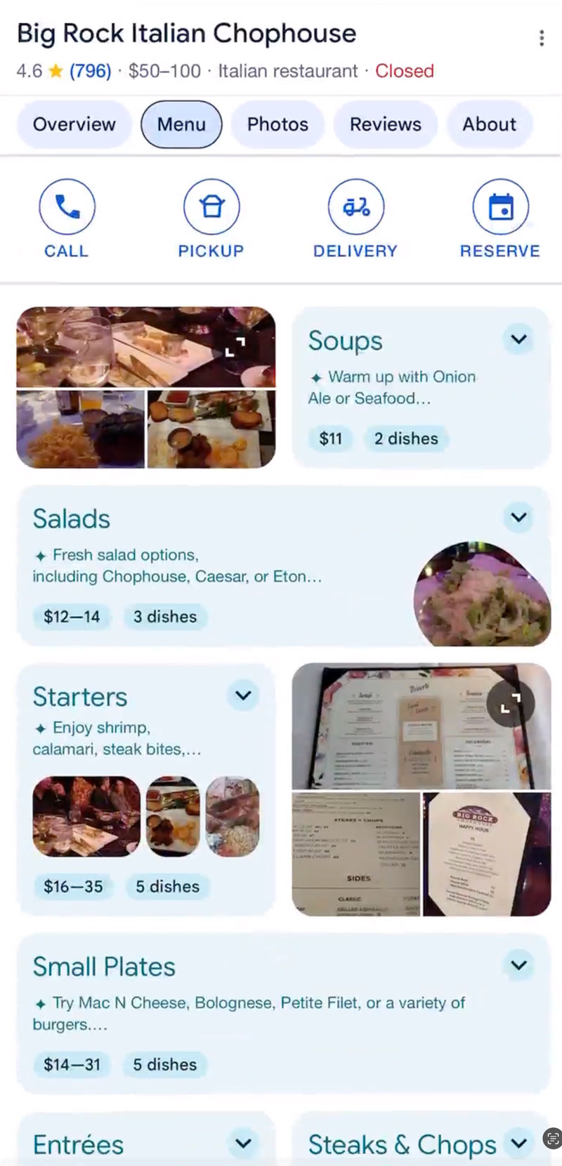 Résumé des résumés d'IA du menu local Google