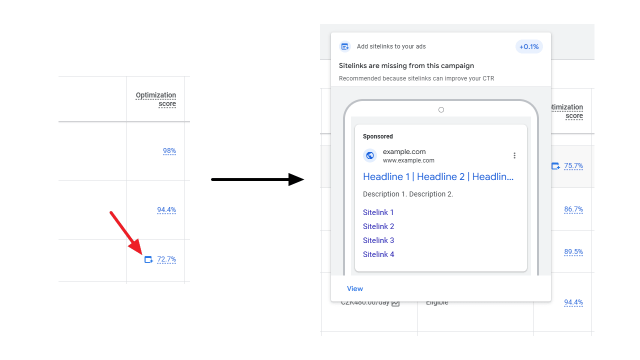Google ADS Optimization Score Colonne TIPS2