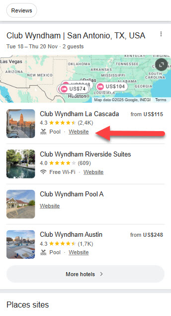 Lien de site Web Google Hotel Pack