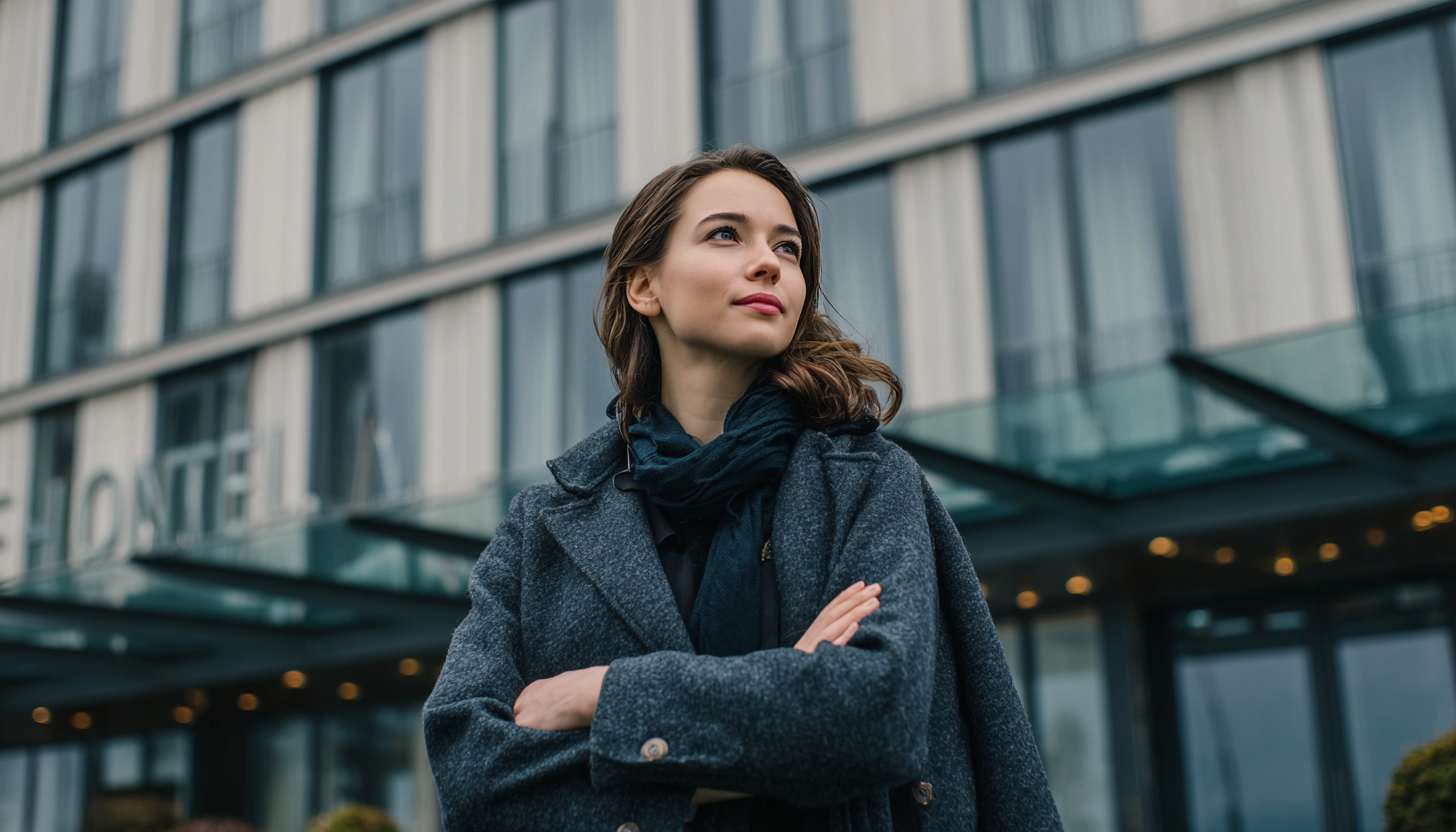 Rustybrick Woman debout à l'extérieur d'un hôtel AR 74 V 7 2054D23A 60DD 4D3F Bebe 2A1DDA62668 3