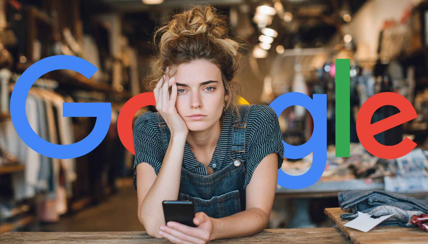 Woman Business Owner Texting Upset Store