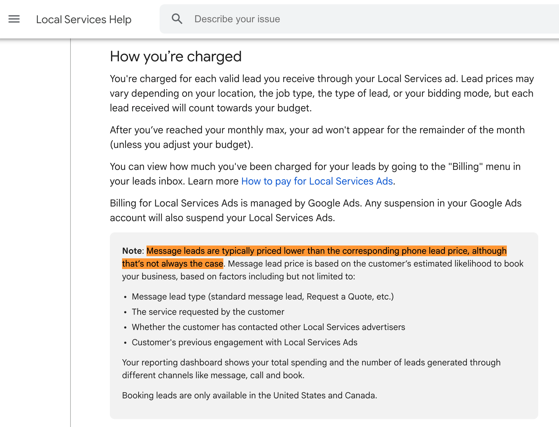 Le message Google LSA mène le prix