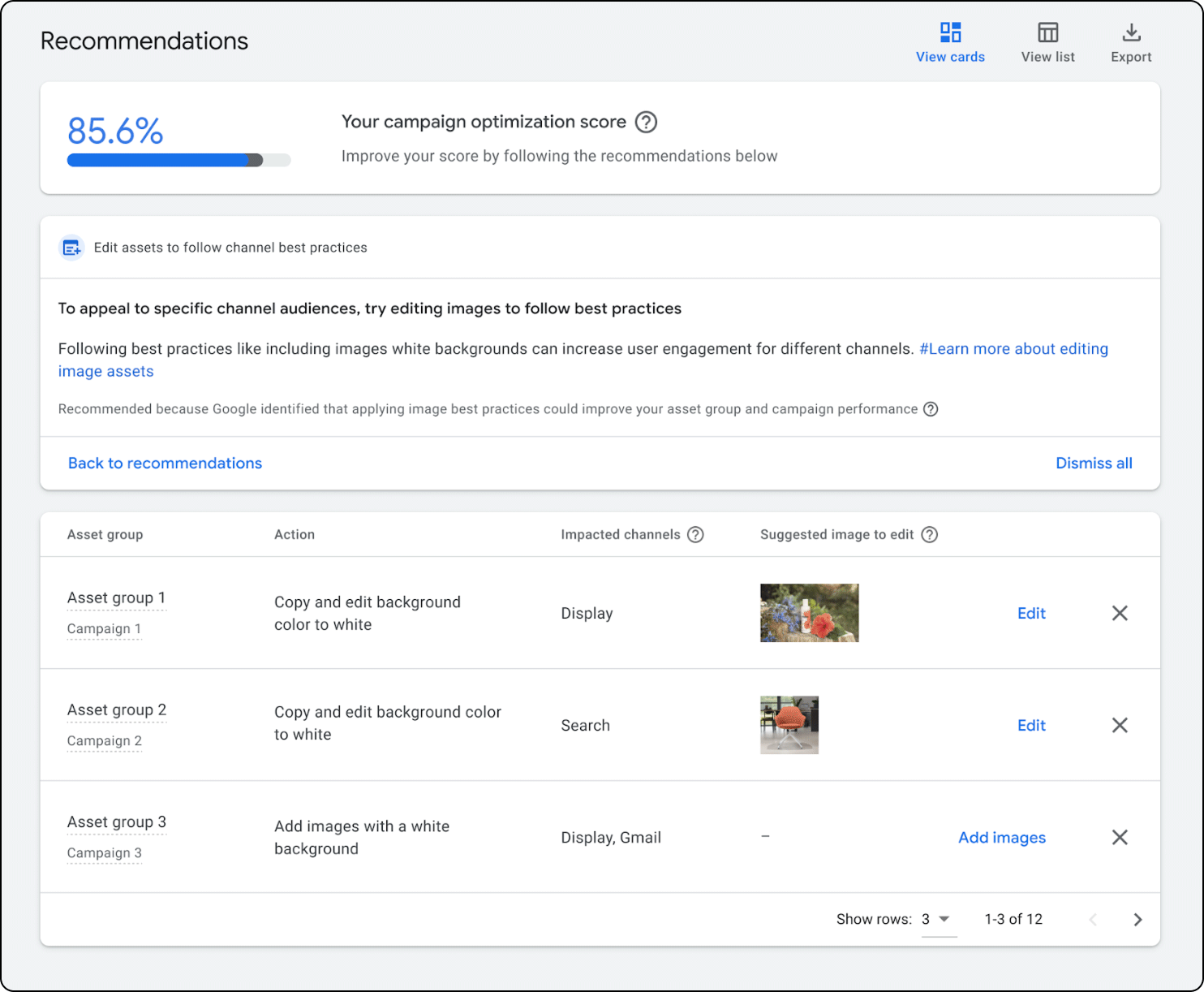 Recommandations de groupes d'actifs