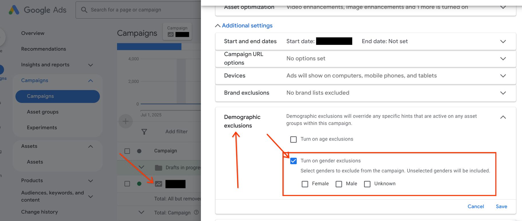 Google Ads Exclusions de genre PMAX