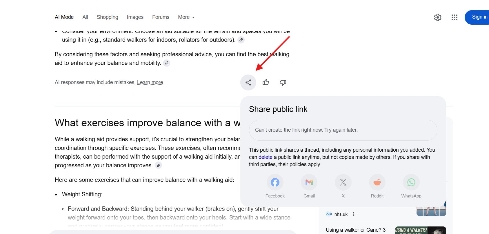 Icône de partage de mode Google AI
