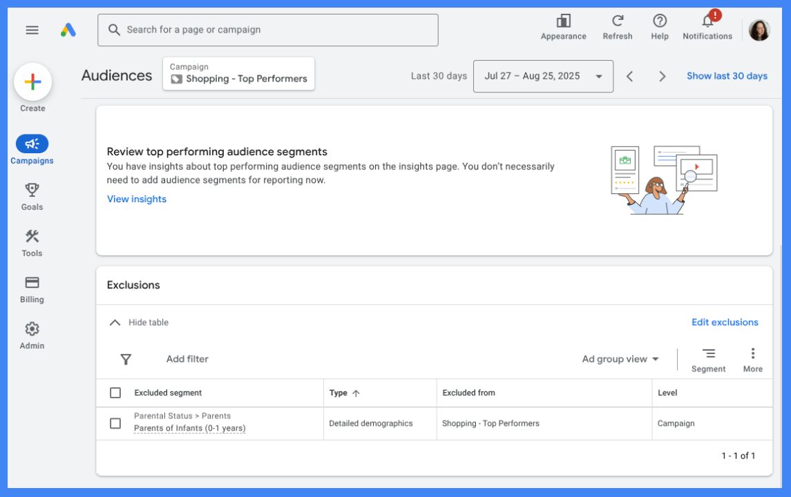 Google Ads Public Exclusions Campagnes Shopping