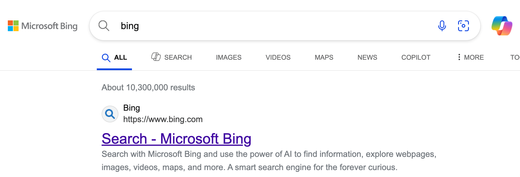 Outils de recherche de bing sous la boîte normale