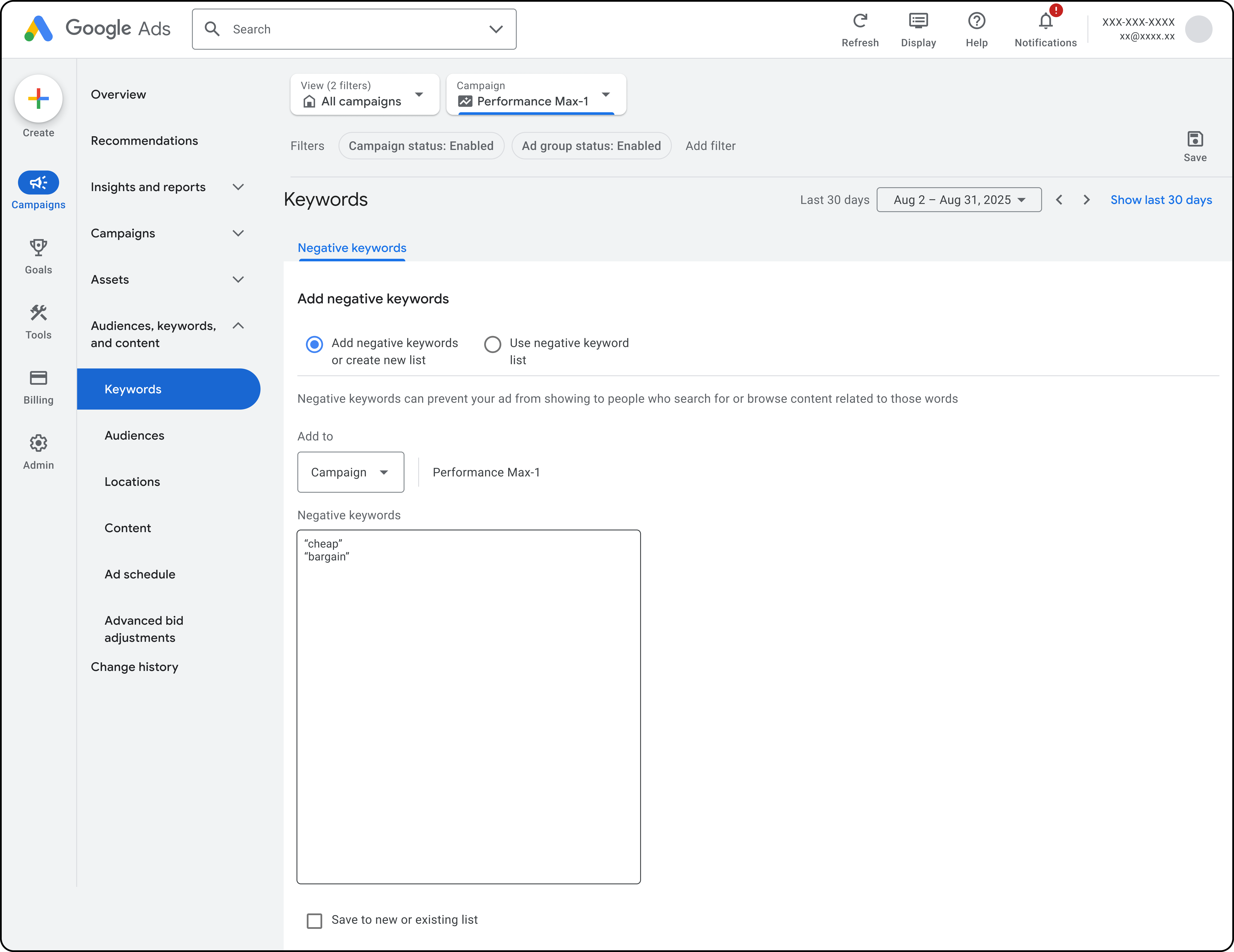 Mots-clés négatifs
