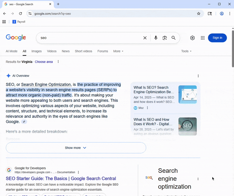 Bar de recherche Google Search Sticky