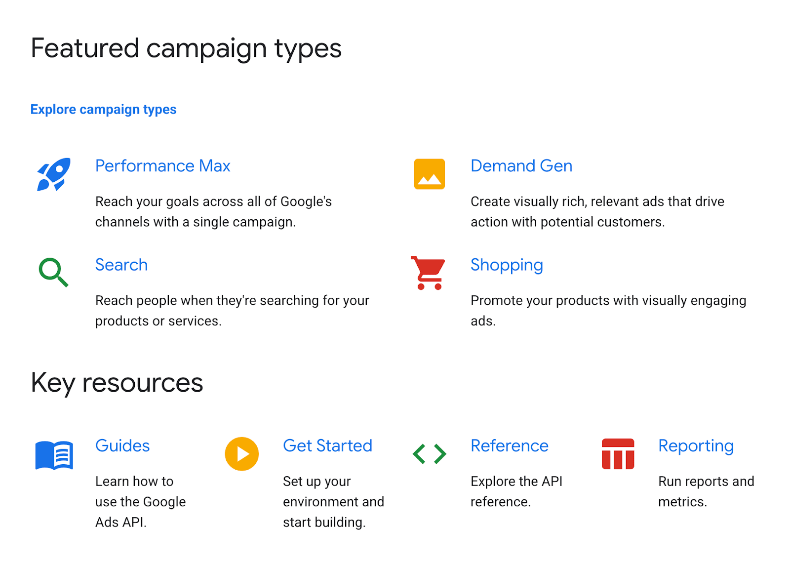 Types de campagne de l'API Google ADS