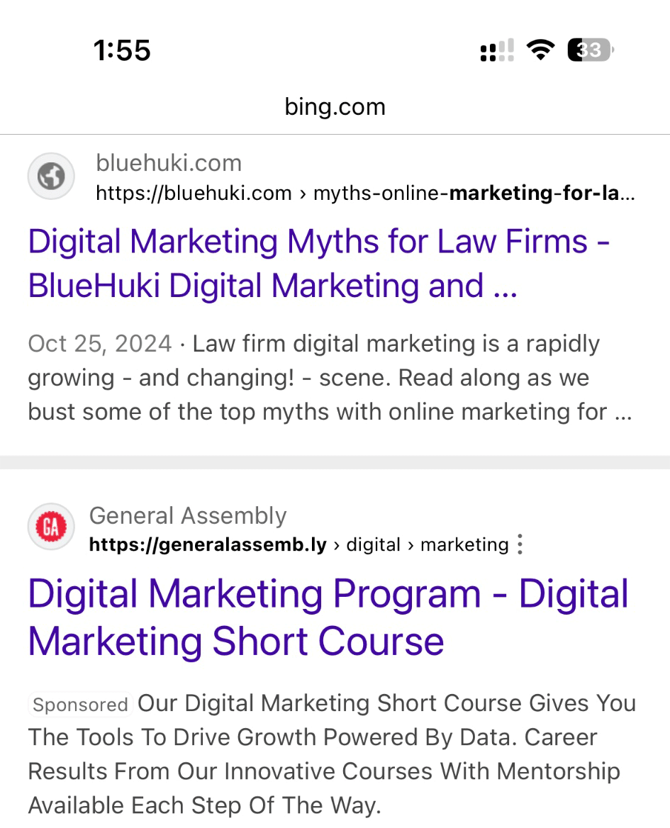 Bing parrainée publicités plus grande police