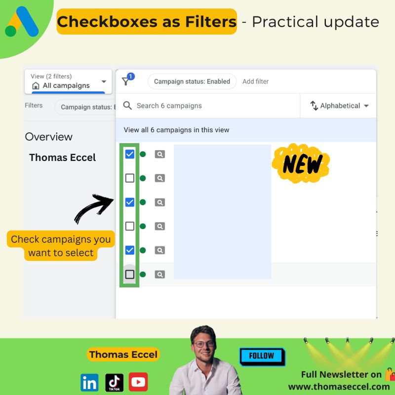 Sélecteur de cases Google ADS