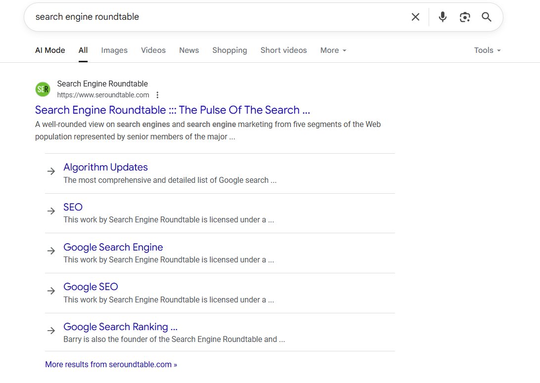 Google SiteLinks Arrows à gauche