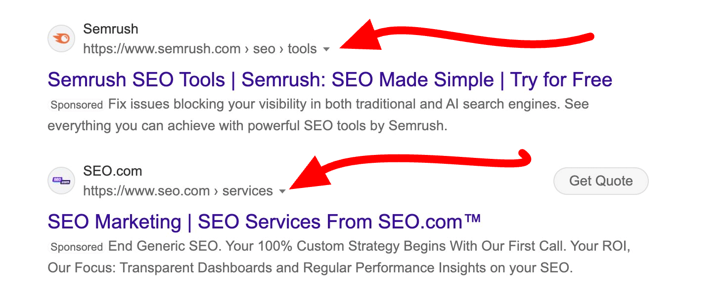Bing Ads Arrow Down Url