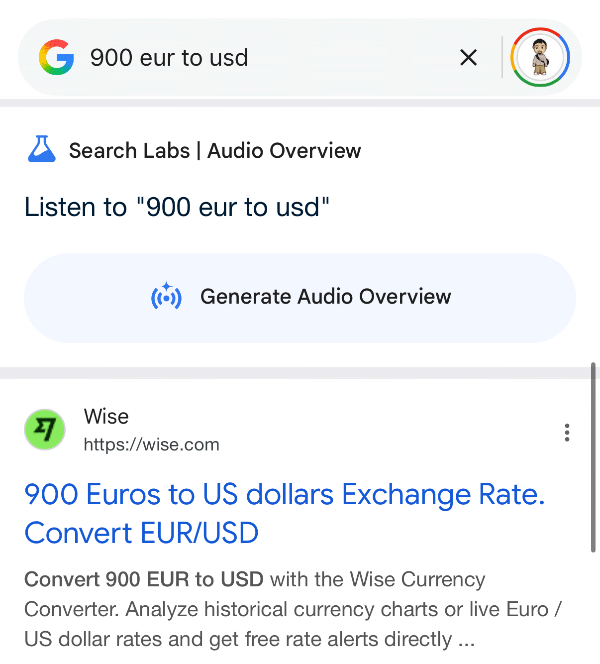 Présentation de Google AI Aperçu du taux de change