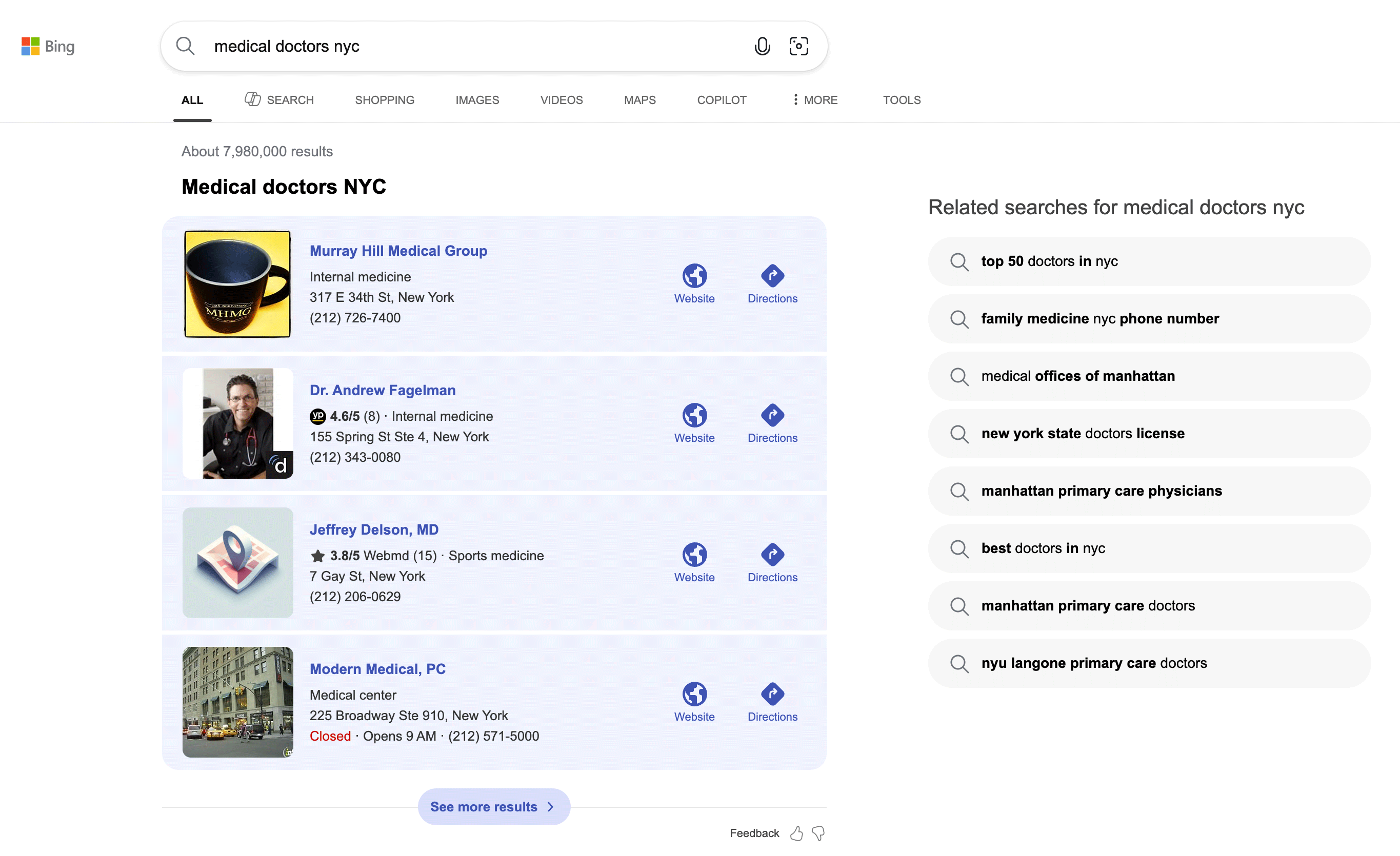 Bing Local Pack Cards pas de carte