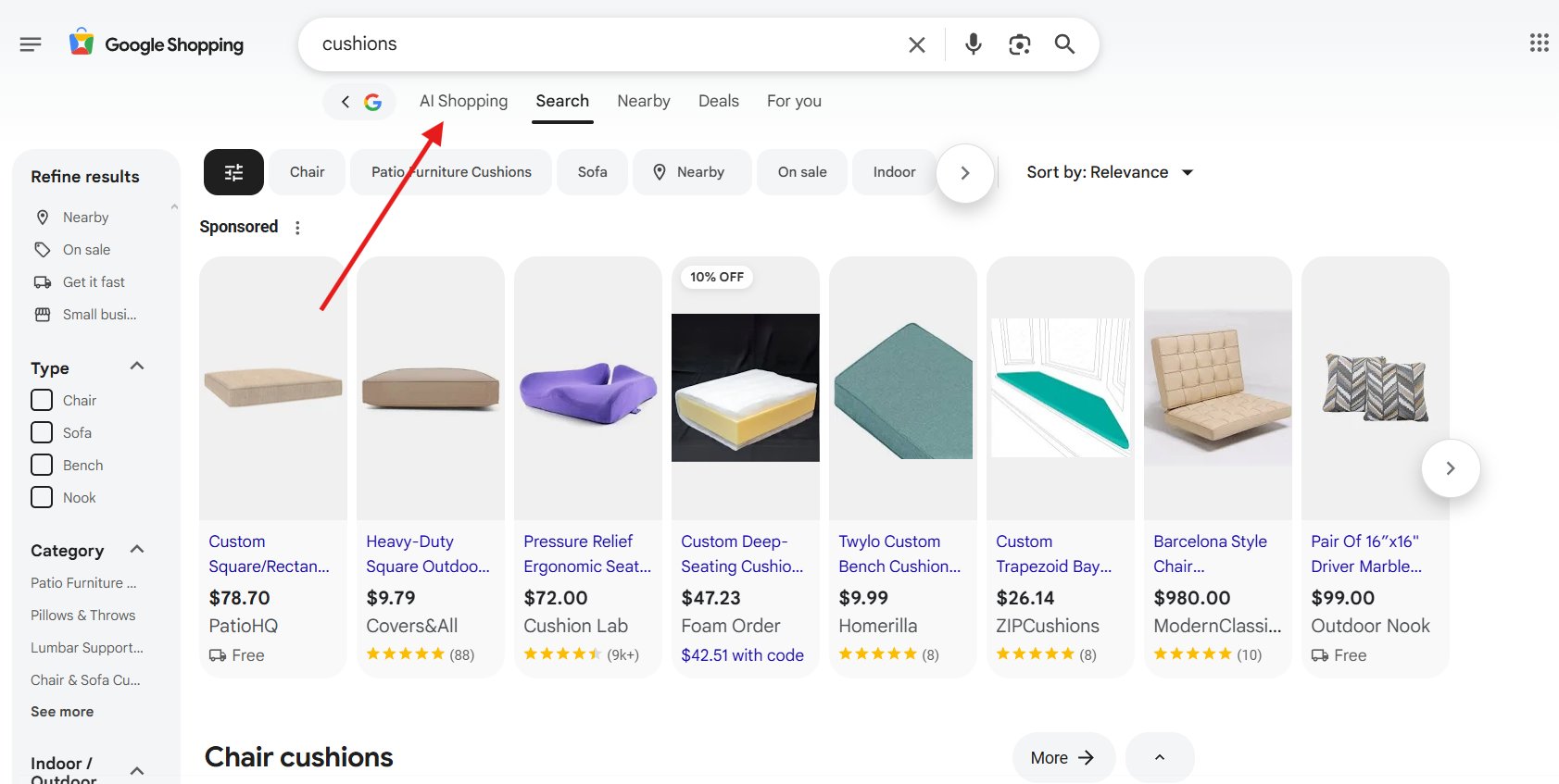 Onglet d'achat de Test de Google AI