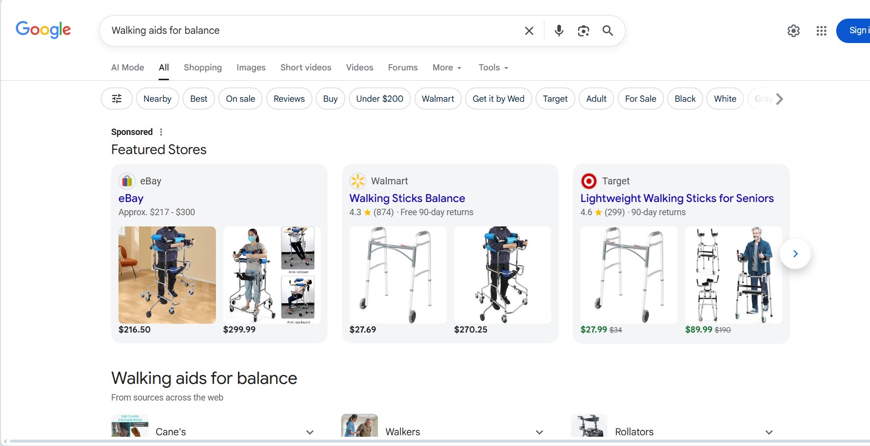 Google Search a présenté les annonces des magasins