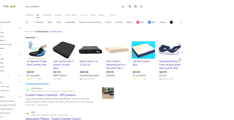 Google Progress Bar pour le carrousel publicitaire de shopping